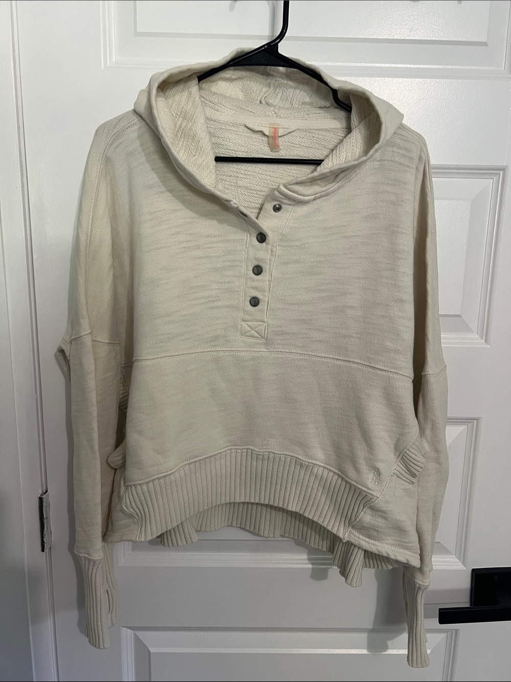 FP Movement by Free People Cream Hooded Henley Pullover